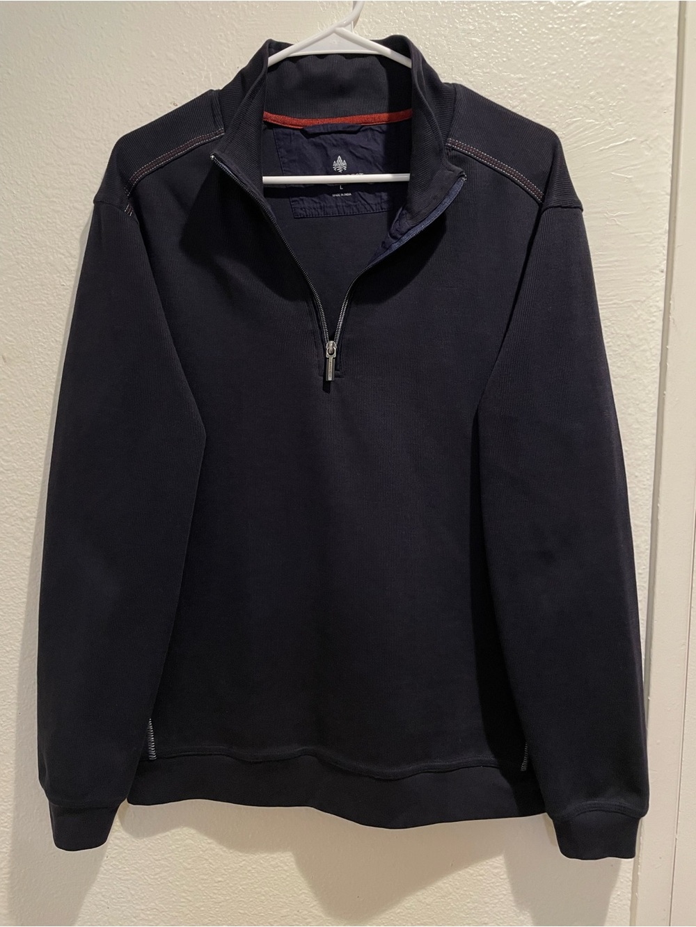 RAINFOREST Mens Size Large Navy Half Zip Pullover Ribbed Knit Mock Neck Sweater